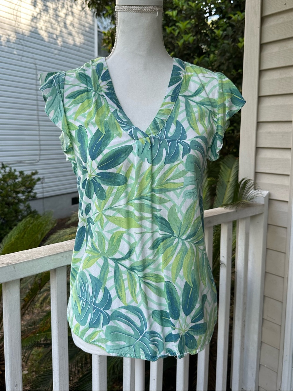 Cynthia Rowley Green Leaf Print V-Neck Camisole
